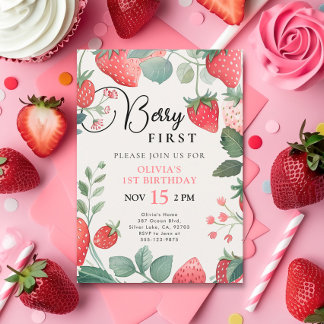 Berry First Floral 1. Geburtstag Einladung