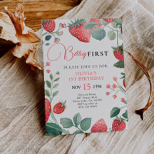 Berry First Floral 1. Geburtstag Einladung