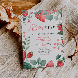 Berry First Floral 1. Geburtstag Einladung