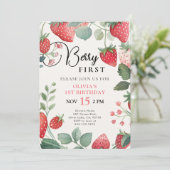 Berry First Floral 1. Geburtstag Einladung (Stehend Vorderseite)