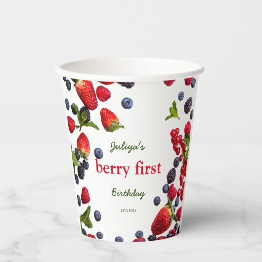 Berry First Geburtday Foto Pappbecher (Vorderseite)