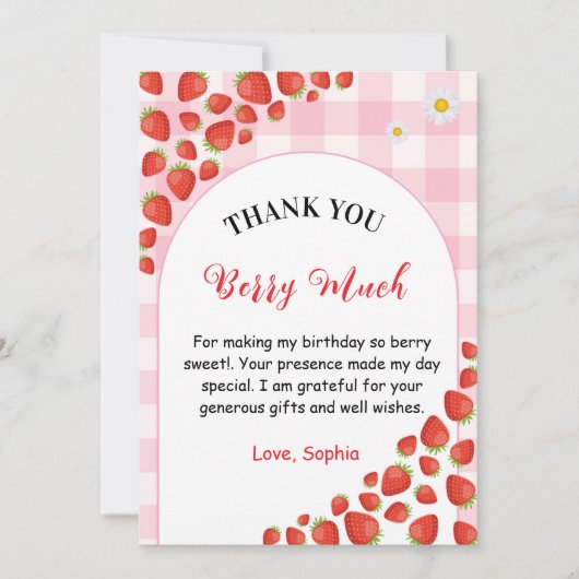 Berry first gingham birthday Thank You Card Karte (Vorderseite)