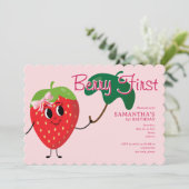 Berry First Girl Cartoon Strawberry 1. Geburtstag Einladung (Stehend Vorderseite)