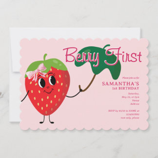 Berry First Girl Cartoon Strawberry 1. Geburtstag Einladung