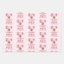 Berry First Happy Birthday Name Strawberry Geschenkpapier Set