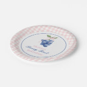 Berry First Heidelbeere Geburtstag Pink Bow Gingha Pappteller (Schrägansicht)