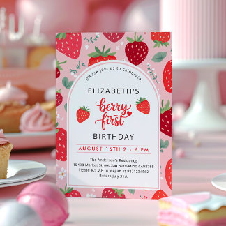 Berry First Niedlich 1. Geburtstag Strawberry Foto Einladung
