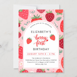 Berry First Niedlich 1. Geburtstag Strawberry Girl Magneteinladung