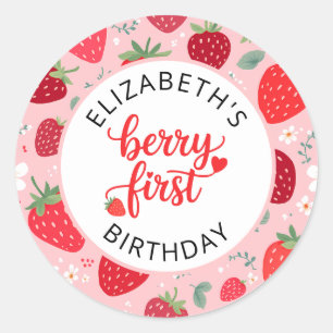 Berry First Niedlich 1. Geburtstag Strawberry Girl Runder Aufkleber