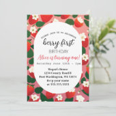 Berry First Niedlich Strawberry 1. Geburtstag Einladung (Stehend Vorderseite)