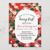 Berry First Niedlich Strawberry 1. Geburtstag Einladung (Vorne/Hinten)