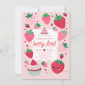 Berry First Niedlich Strawberry Frame Red 1. Gebur Einladung (Vorderseite)