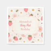 Berry First | Niedliche Erdbeere Mädchen 1. Geburt Serviette (Vorderseite)