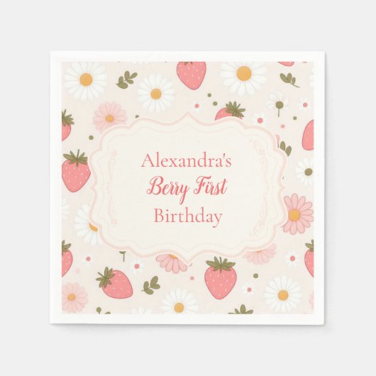 Berry First | Niedliche Erdbeere Mädchen 1. Geburt Serviette (Vorderseite)