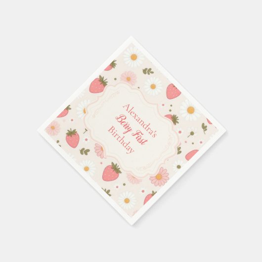 Berry First | Niedliche Erdbeere Mädchen 1. Geburt Serviette (Ecke)