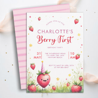 Berry First Pink Erdbeerpflückung 1. Geburtstag Einladung