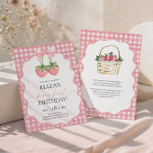 Berry First Pink Gingham Erdbeeren Geburtstag Einladung