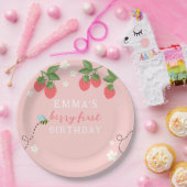 Berry First Pink Strawberry and Flowers Pappteller (Party)