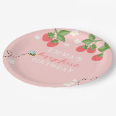 Berry First Pink Strawberry and Flowers Pappteller (Schrägansicht)