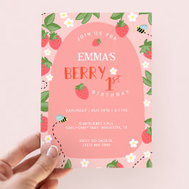 Berry First Pink Strawberry Bees Birthday Party Einladung