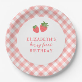 Berry First Pink Strawberry Gingham Pappteller