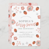 Berry First Pink Strawberry Girl Birthday Einladung (Vorne/Hinten)