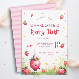 Berry First Pink Strawberry Patch 1st Birthday Einladung