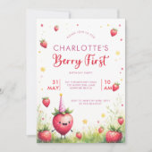 Berry First Pink Strawberry Patch 1st Birthday Einladung (Vorderseite)