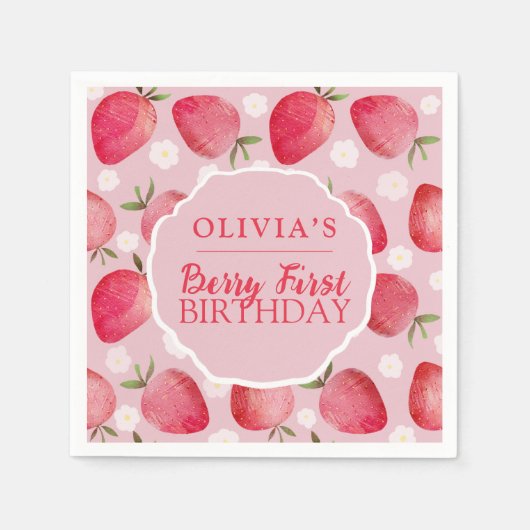 Berry First Red Strawberry Birthday Serviette (Vorderseite)