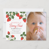 Berry First Red Strawberry Foto 1. Geburtstag Einladung (Vorderseite)