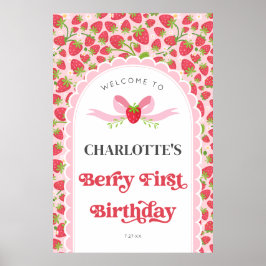 Berry First Strawberry 1. Geburtstag 24x36 Willkom Poster