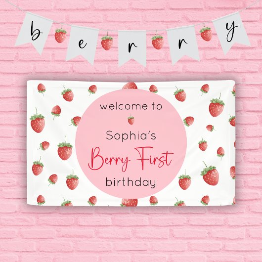 Berry First Strawberry 1. Geburtstag Banner
