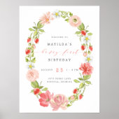 Berry First Strawberry 1. Geburtstag | Begrüßung Poster (Vorne)