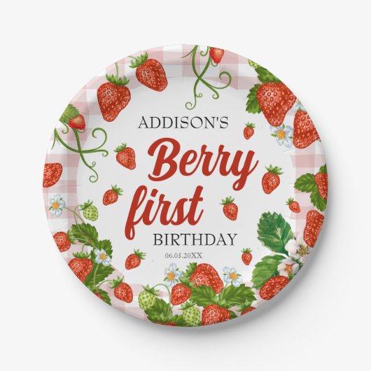 Berry First Strawberry 1. Geburtstag Party Custom Pappteller (Vorderseite)