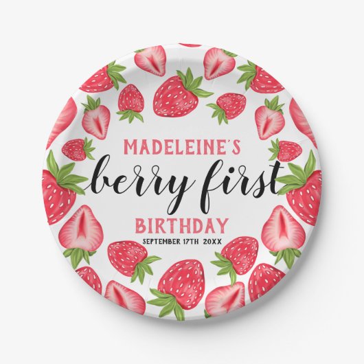Berry First Strawberry 1. Geburtstag Party Custom Pappteller (Vorderseite)