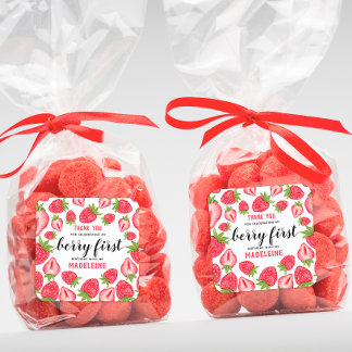 Berry First Strawberry 1. Geburtstag Party Custom Quadratischer Aufkleber