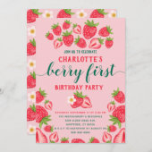 Berry First Strawberry 1. Geburtstag Party Girl Einladung (Vorne/Hinten)