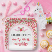 Berry First Strawberry 1st Birthday 9" Square Pappteller (Party)