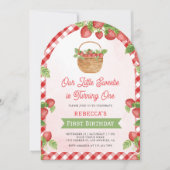 Berry First Strawberry Arch Foto 1. Geburtstag Einladung (Vorderseite)