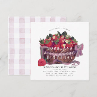 Berry First Strawberry Basket Girl 1. Geburtstag Einladung
