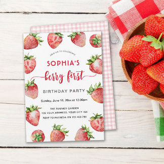 Berry First Strawberry Birthday Einladung