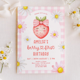 Berry First Strawberry Birthday Einladung