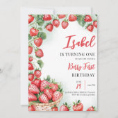 Berry First Strawberry Birthday Einladung (Vorderseite)