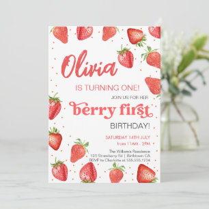 Berry First Strawberry Birthday Einladung