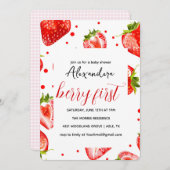 Berry First Strawberry Birthday Einladung, Rot Einladung (Vorne/Hinten)