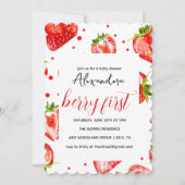 Berry First Strawberry Birthday Einladung, Rot Einladung (Vorderseite)