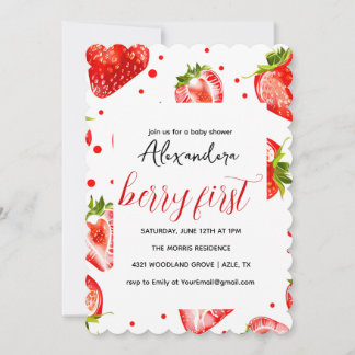 Berry First Strawberry Birthday Einladung, Rot Einladung