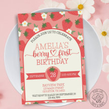 Berry First Strawberry Birthday Einladung Scallop