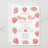 Berry First Strawberry Birthday Foto Einladung (Vorderseite)
