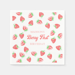 Berry First Strawberry Birthday Party Paper Napkin Serviette